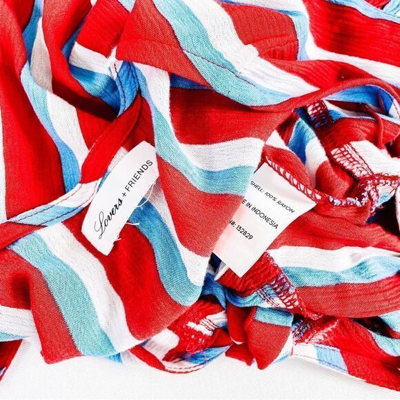 Lovers and Friends Waves For Days Crop Top Ruffle Sleeve Americana Stripe Sz S - Picture 6 of 7